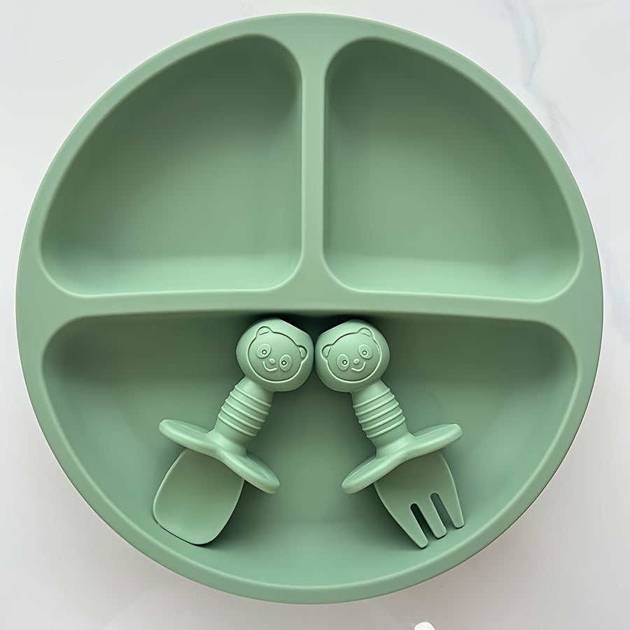 Set of 3 Silicone Baby Plates with Smile Face Design Toddler Feeding Set BPA-Free Dishwasher Safe