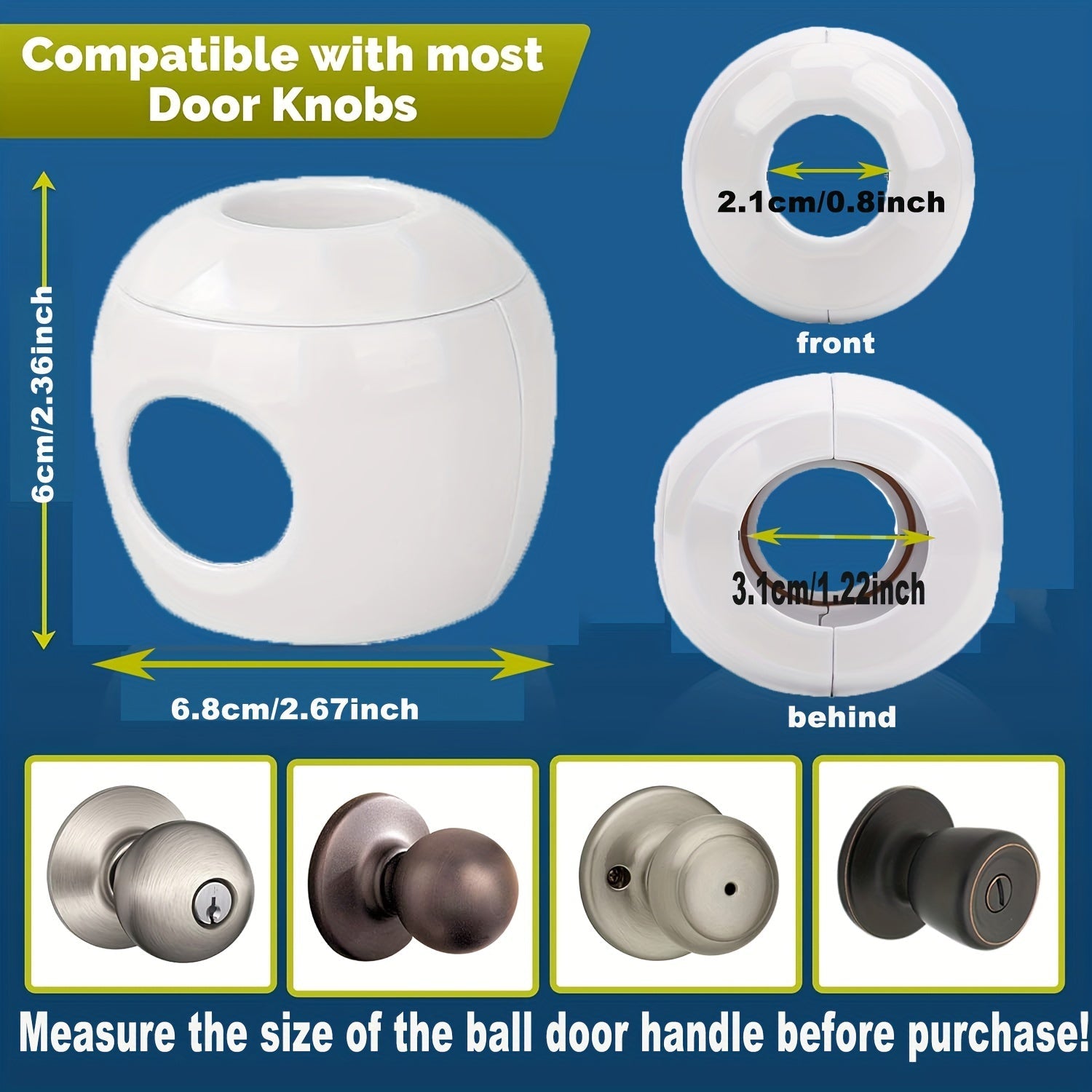 Bolalar xavfsizligi eshik tutqichlari qoplamalari Oq, bardoshli, qayta ishlatiladigan, oson olib tashlanadigan, ikki tomonlama qulflash bilan xavfsizlik