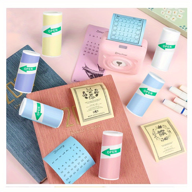 Rang-barang yopishqoq stiker rulolari 57x25mm yaltiroq, kompostlanadigan, mini printerlar uchun fotosuratlar, eslatmalar