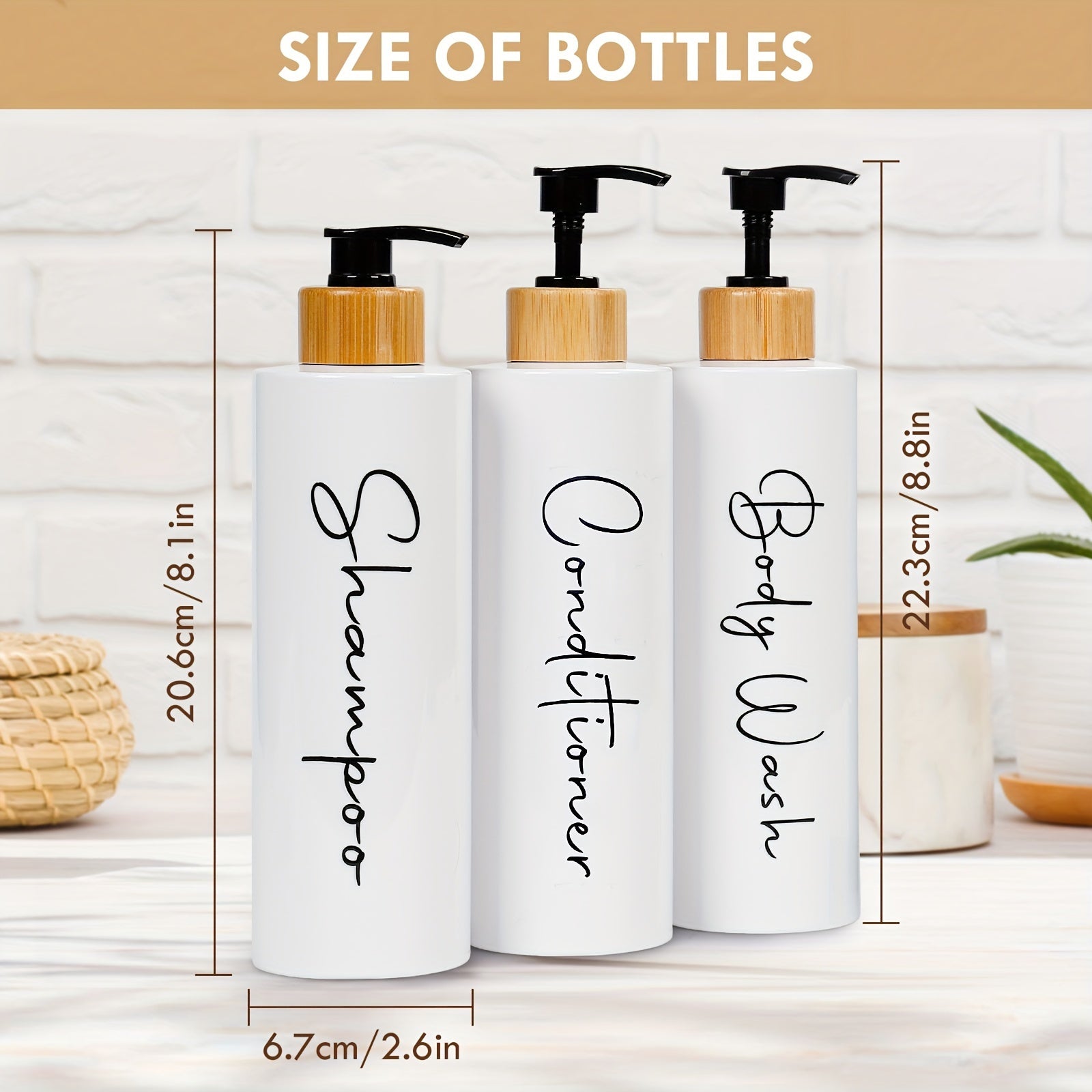 3-Piece Black and White Shampoo and Conditioner Dispenser Set 27 oz Refillable Pump Bottles