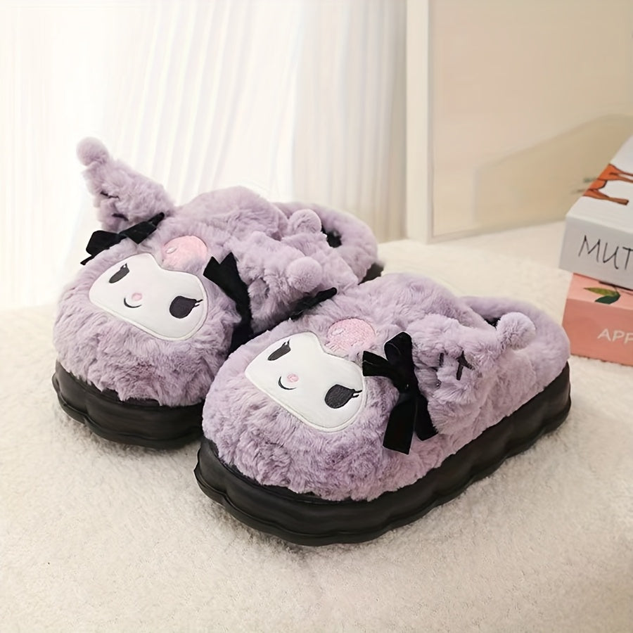 Women's Indoor Casual Slippers with Embroidered Kuromi Design