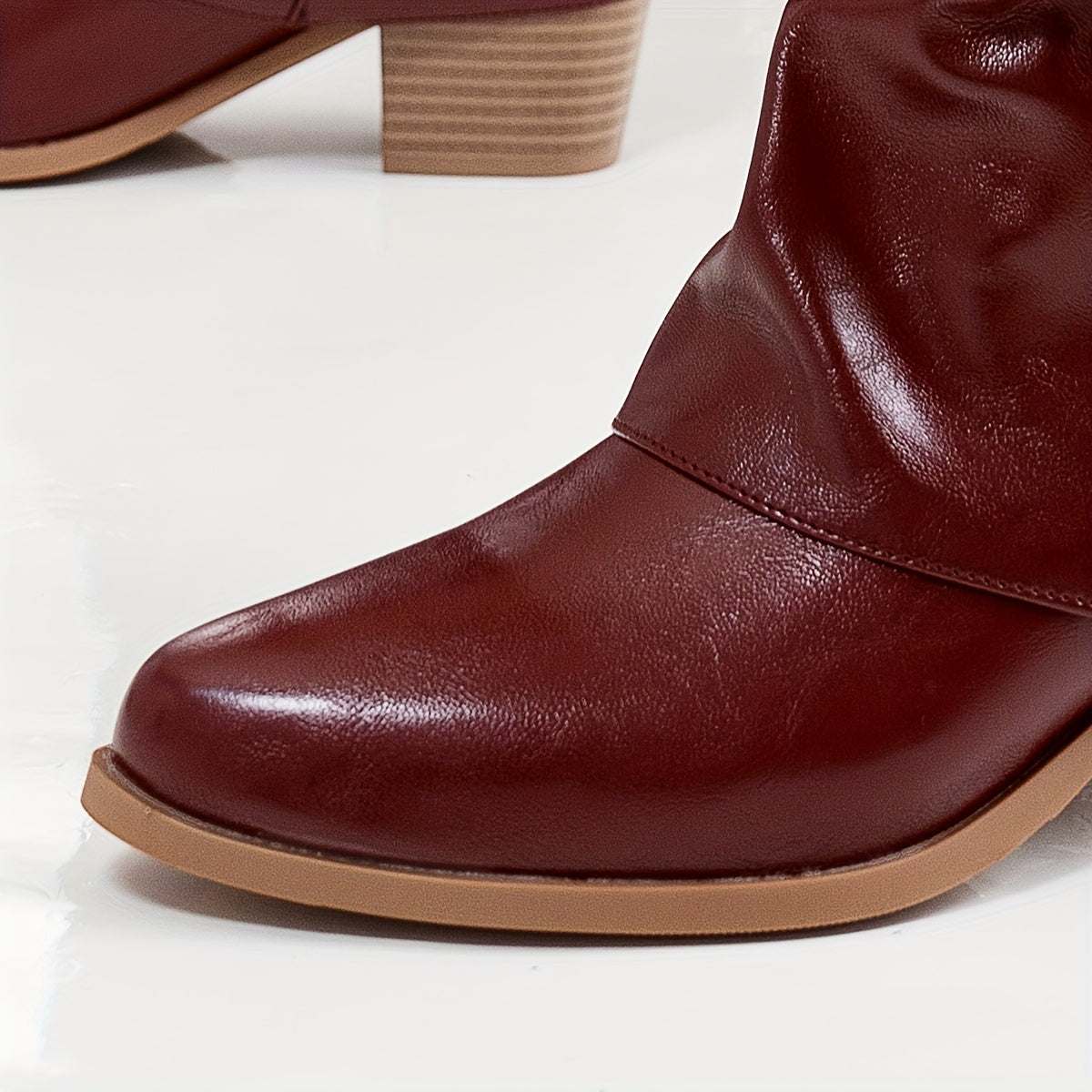 Women's Faux Leather Western Knee-High Boots with Chunky Heel and Square Toe