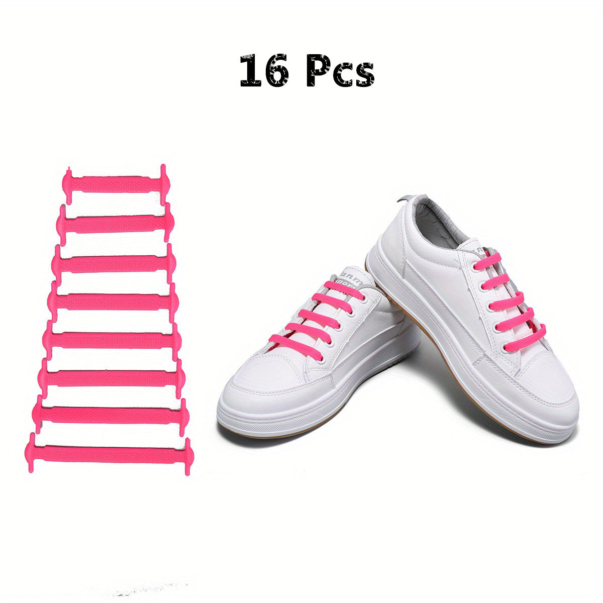 16pcs Unisex Flat Elastic Shoelaces Casual Sneakers Easy Adjustable