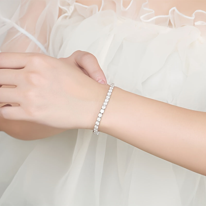 Sterling Silver Moissanite Tennis Bracelet 4mm Invisible Clasp Unisex Jewelry