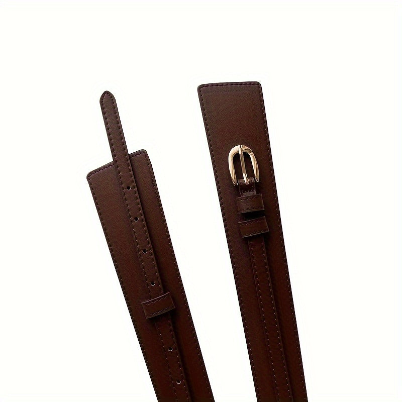 Vintage Women's Coat Dress with Wide Waistband Detachable Girdle and Pin Buckle in PU Leather