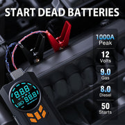 5-в-1 Автомобильный стартер с воздушным насосом, 150PSI, перезаряжаемая литиевая батарея, 8000mAh, USB питание, квадратная форма, портативное зарядное устройство для автомобильного аккумулятора