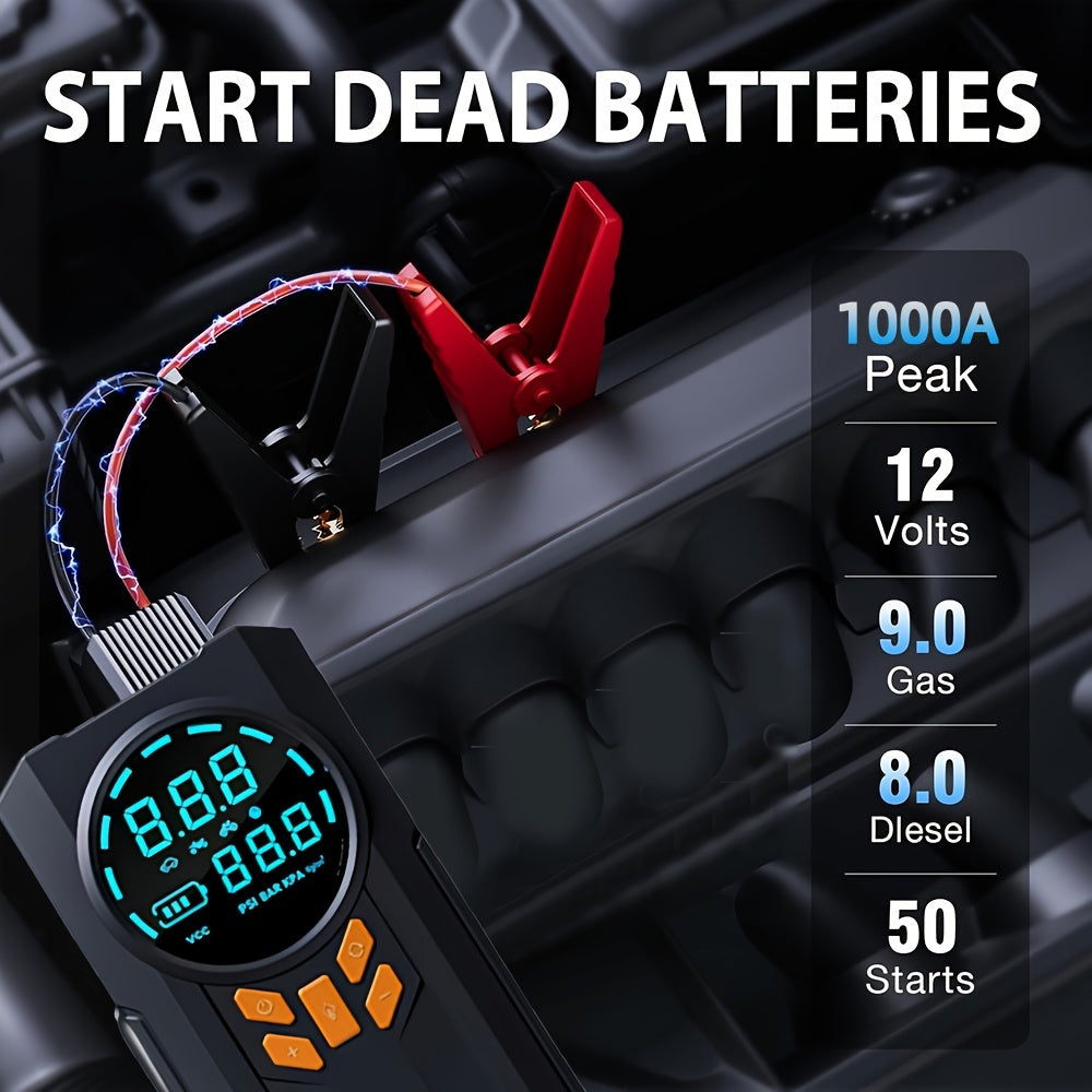 5-в-1 Автомобильный стартер с воздушным насосом, 150PSI, перезаряжаемая литиевая батарея, 8000mAh, USB питание, квадратная форма, портативное зарядное устройство для автомобильного аккумулятора