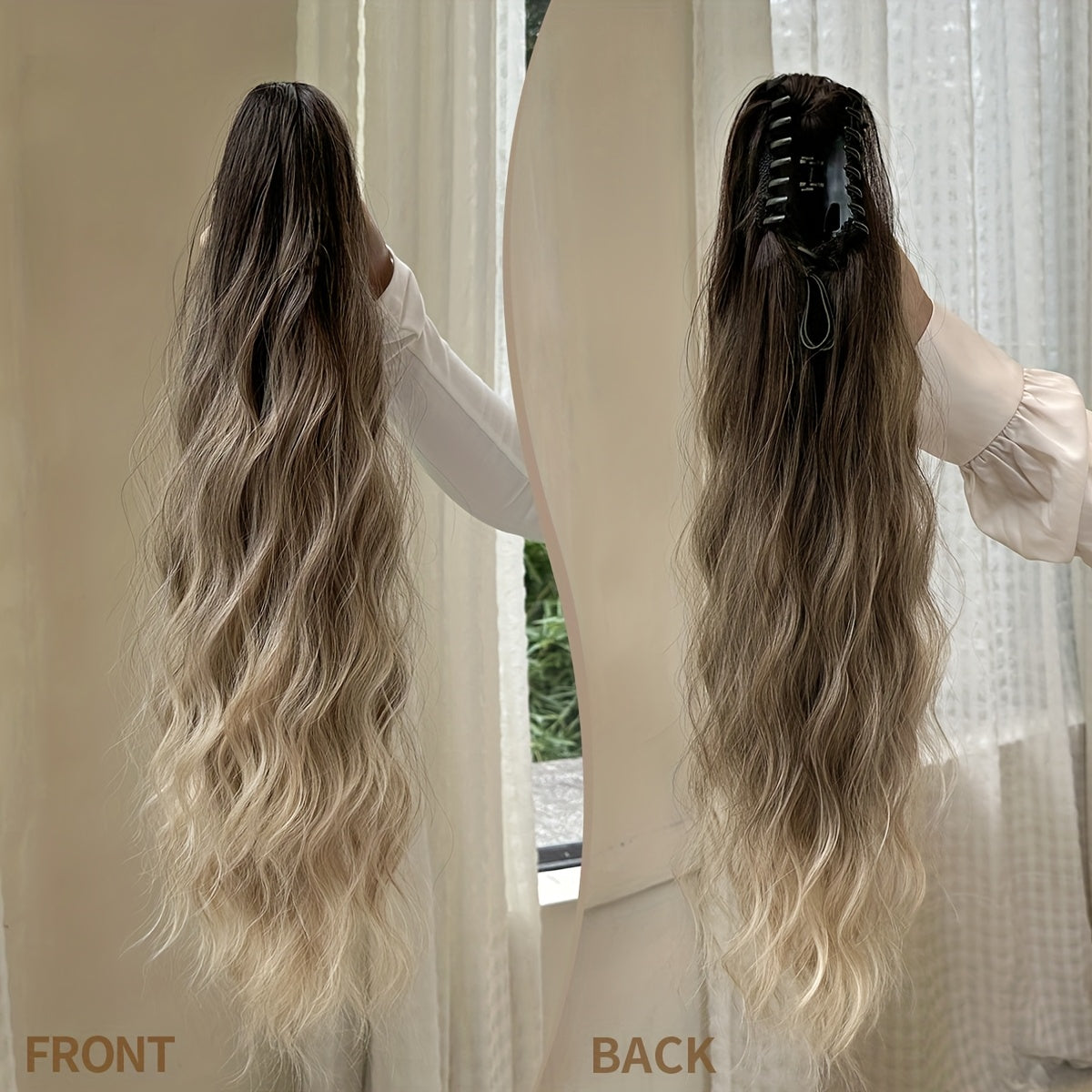 Women Men 24-Inch Ombre Claw Ponytail Extension Heat-Resistant Synthetic Fiber Body Wave