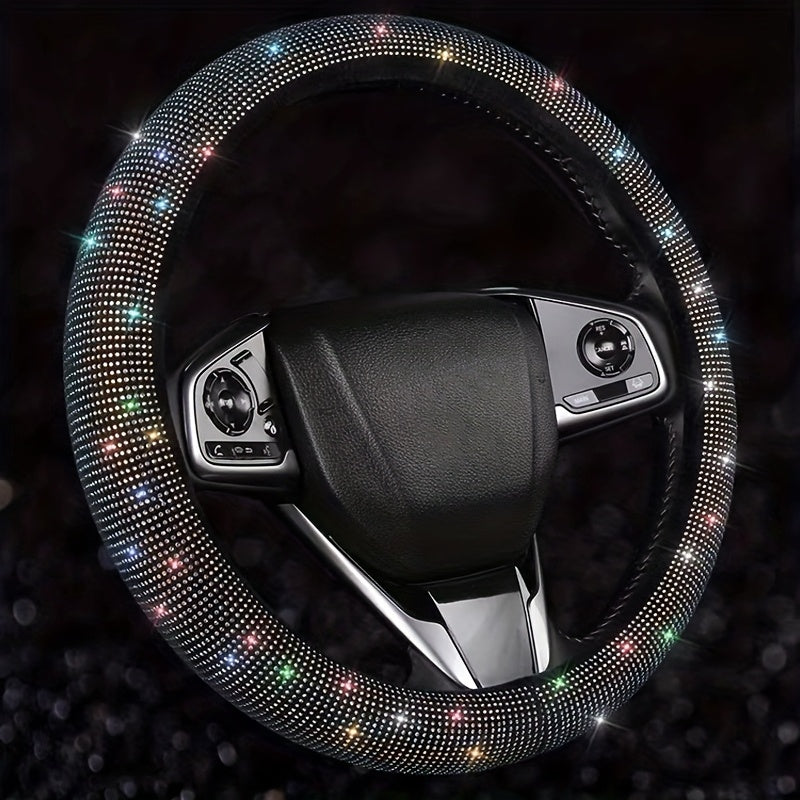 Sparkling Rhinestone Steering Wheel Cover 38cm Synthetic Fiber All-Season