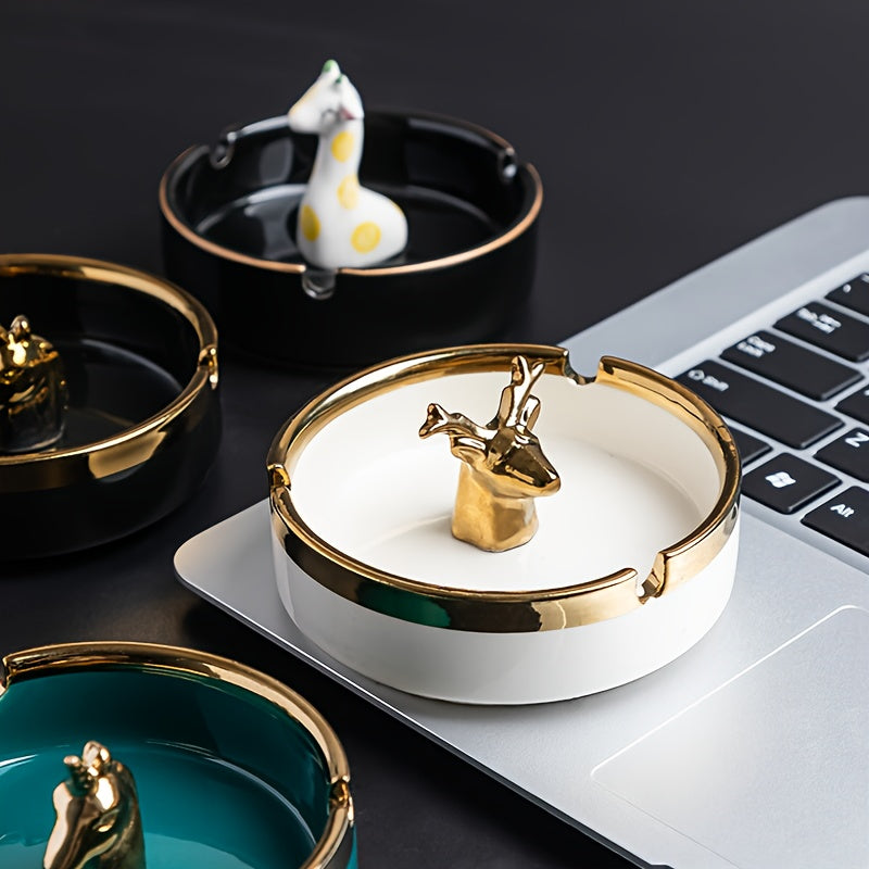 Mini Ceramic Ashtray Odorless Round Portable White Black Green