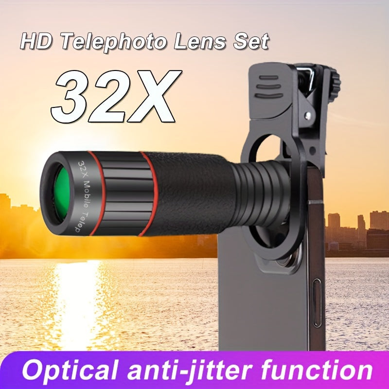 32X HD Optical Telephoto Lens for Smartphones with Anti-Jitter Function and Universal Clip