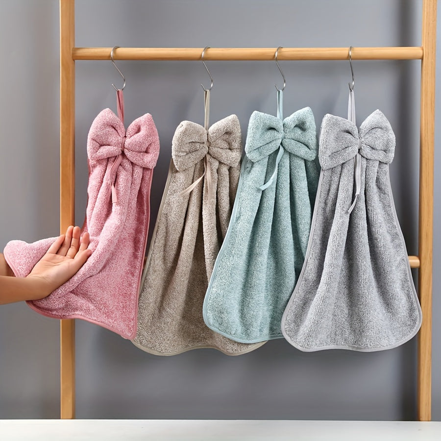 3pcs Coral Fleece Bowknot Hand Towels Quick Dry Absorbent Kitchen Bathroom