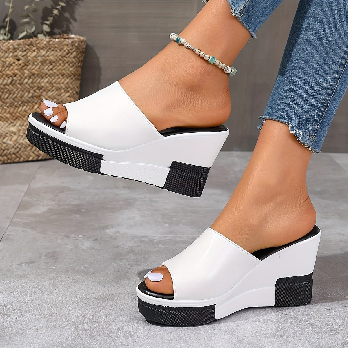 Women's Wedge Sandals Summer Open Toe Slip-On Platform Heel for Outdoor Wear