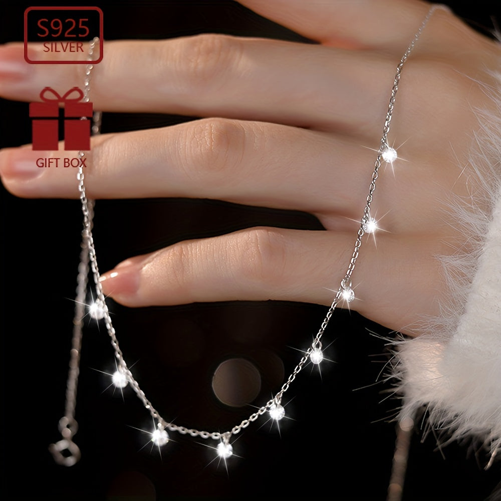 Women's Silver Necklace with Zirconia Inlays, Lightweight and Hypoallergenic