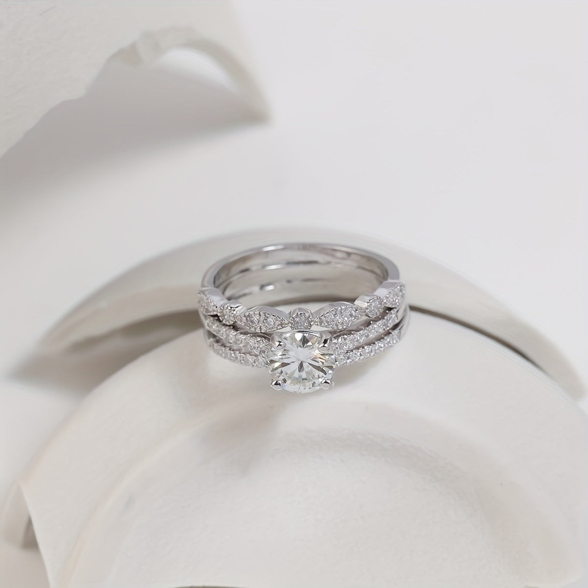Sterling Silver Stacking Rings with Moissanite 1ct 2ct or 3ct for Engagement or Wedding