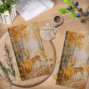 Set of 2 Soft Kitchen Towels with Forest and Deer Scene, Absorbent, 16x24 Inches