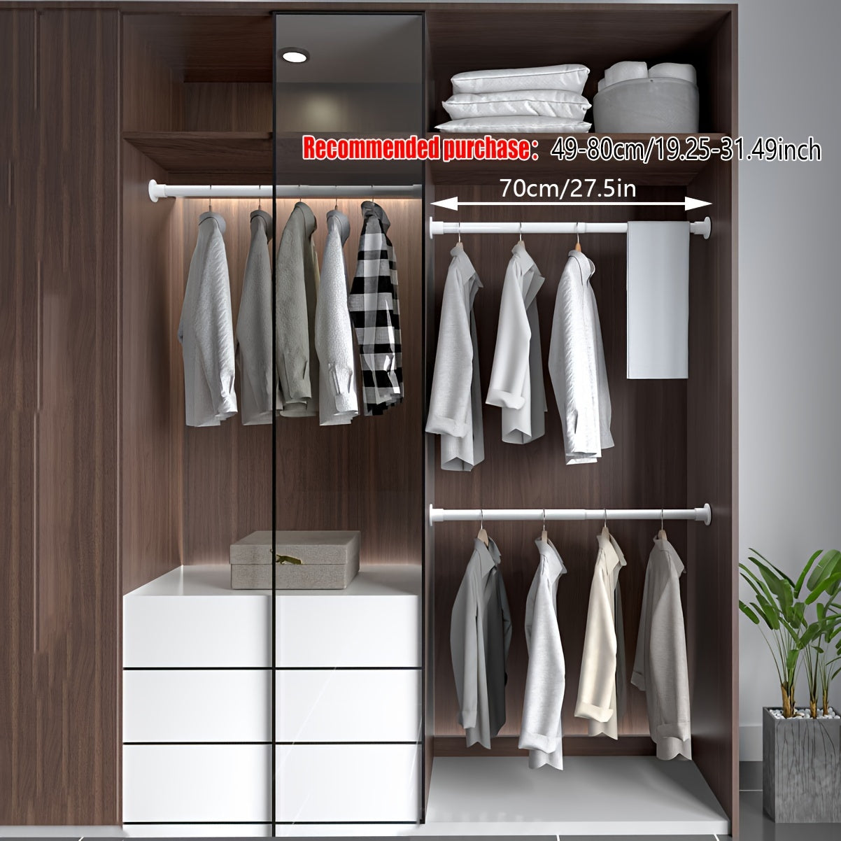 Moslashuvchan Rustproof Metal Curtain Rod Uzaytiradigan G'ichqichli Tension uchun Hammom, shkaf, deraza, eshik