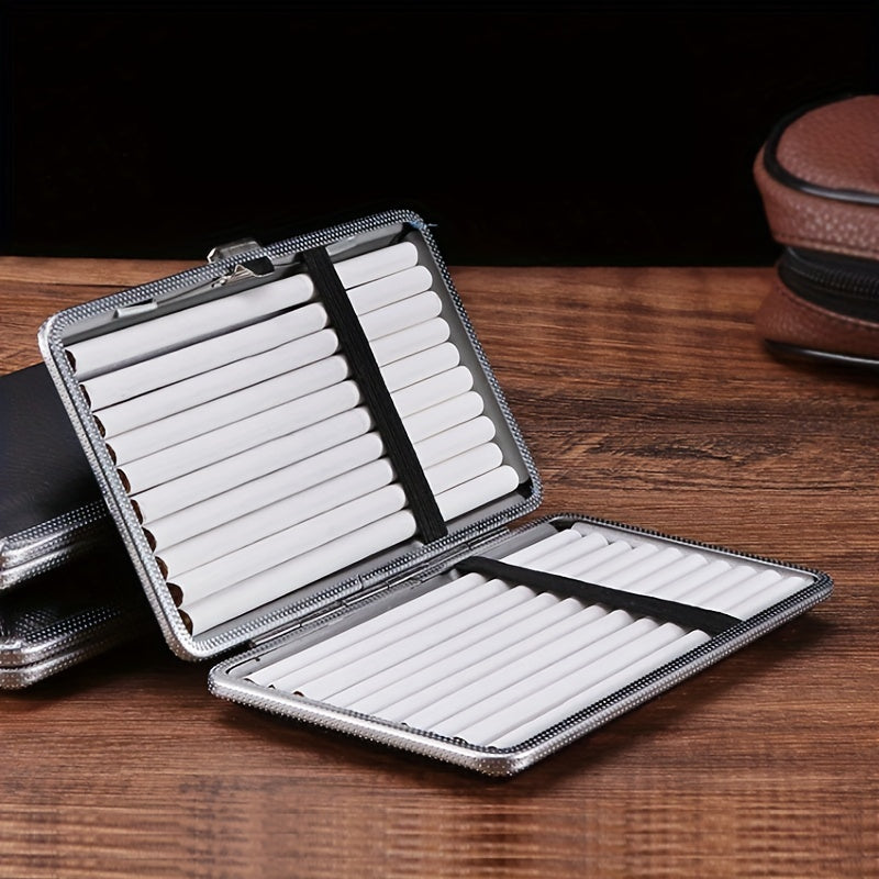 Erkaklar va ayollar uchun qora faux charm cigaretkasi qutisi 100mm sig'adigan cigaretlarni ushlab turadi