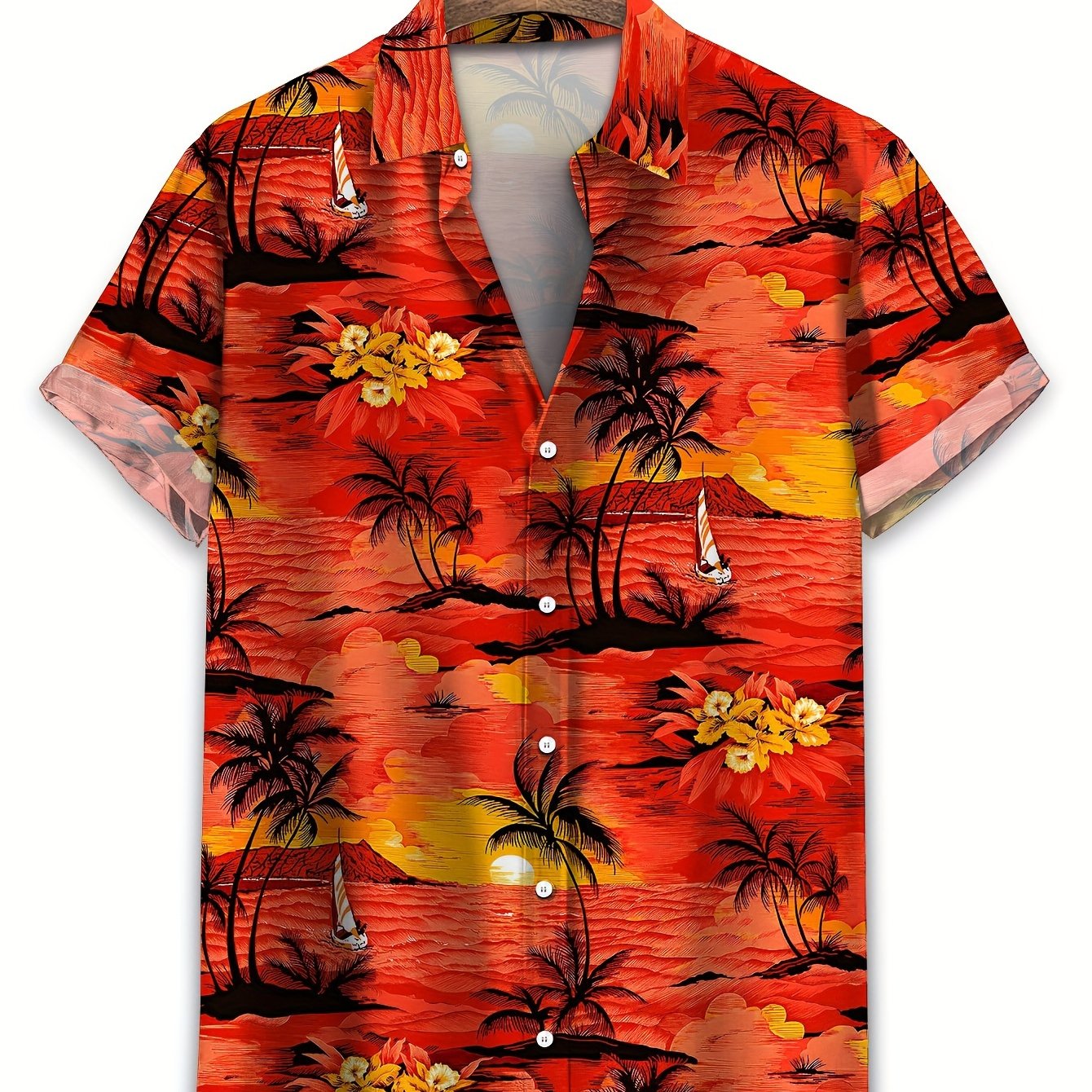 Men's Plus Size Hawaiian Shirt Tropical Island Print Short Sleeve Casual Polyester