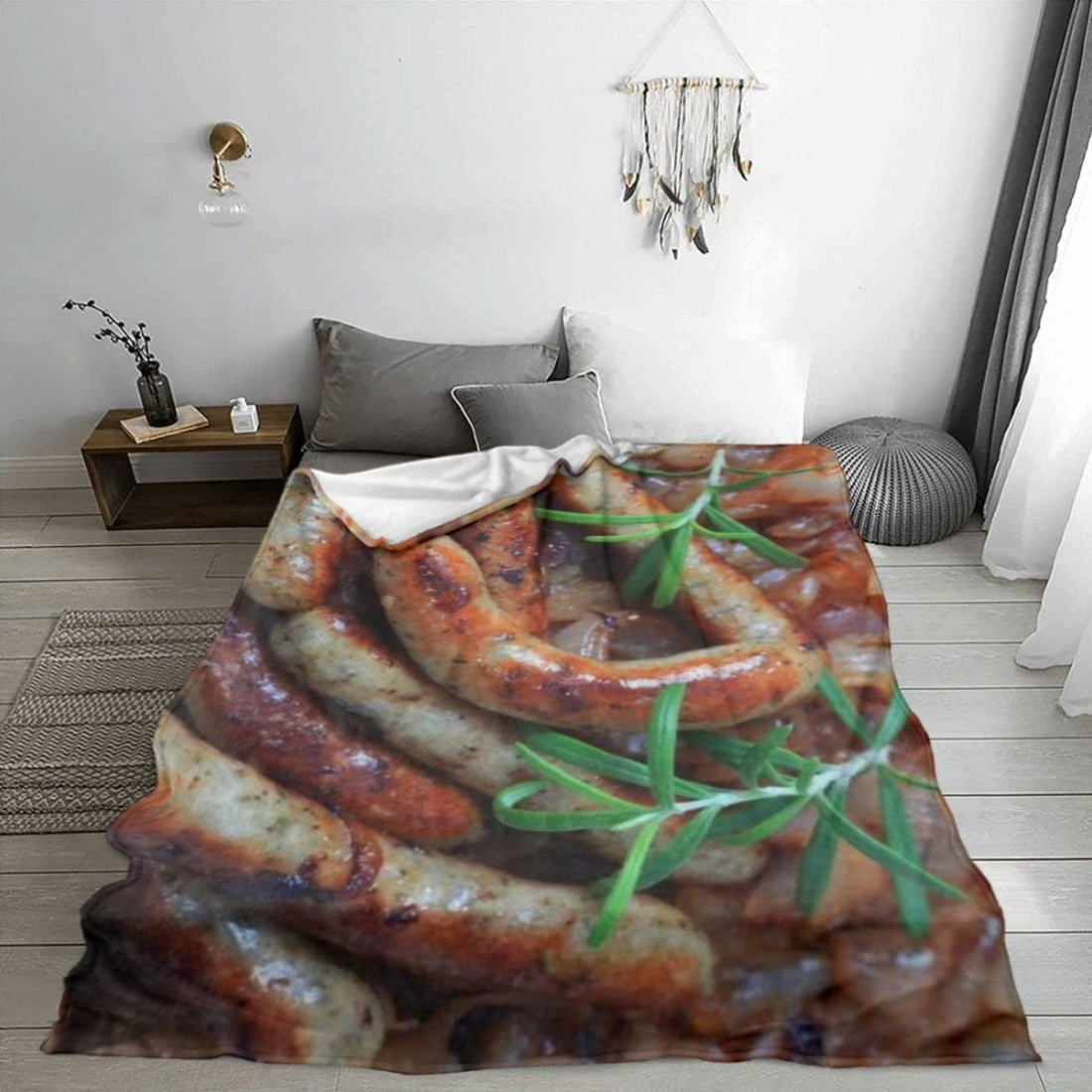 Flannel Fleece Throw Blanket with Sausage and Rosemary 3D Print Cozy Plush Gift