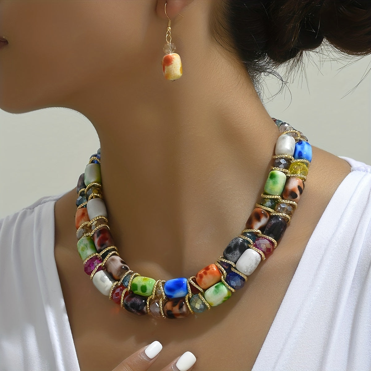 Women's Bohemian Beaded Jewelry Set with Necklace and Earrings