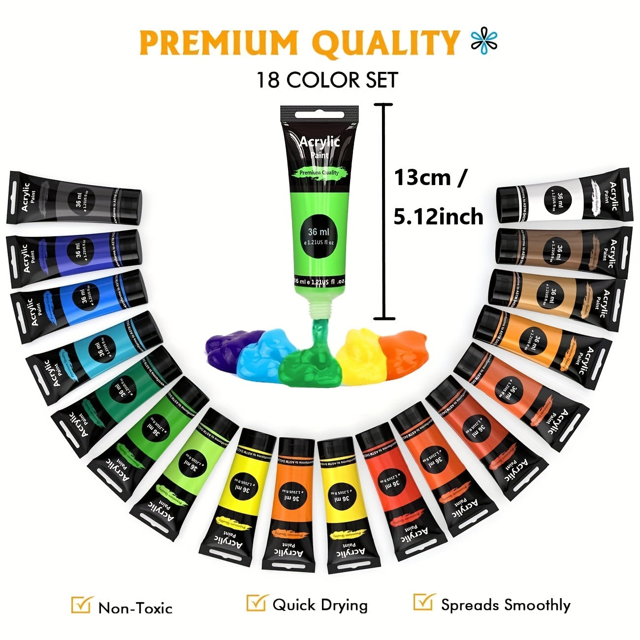 28-Piece Acrylic Paint Set with 18 Vibrant Colors and 10 Brushes for Artists and Hobbyists