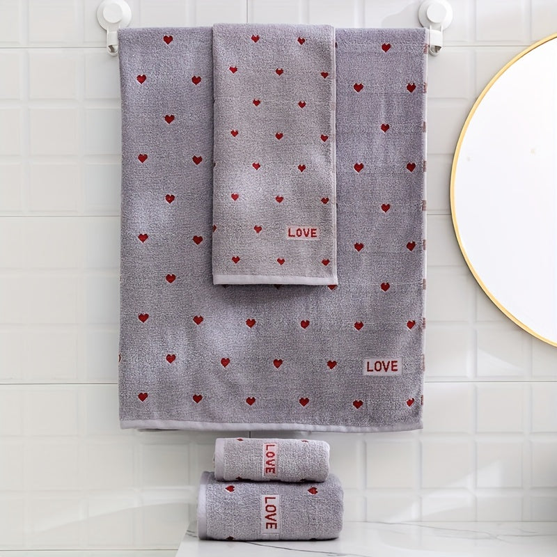 100% Cotton Heart Pattern Towel Set 2 Pieces Bath and Hand Towels