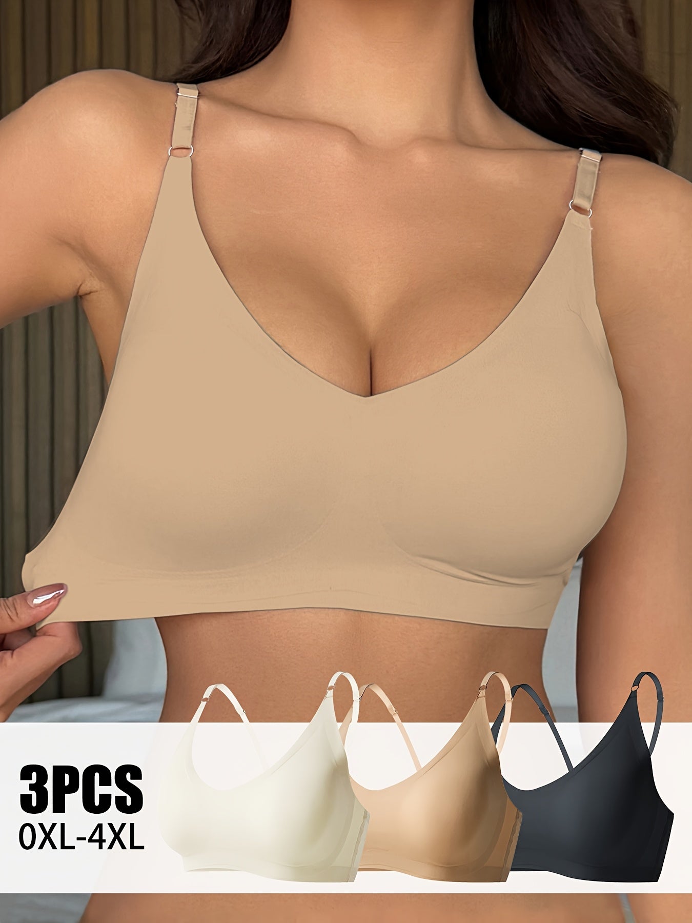 Women's Seamless Push-Up Bras 3 Pack Adjustable Straps Wire-Free Breathable