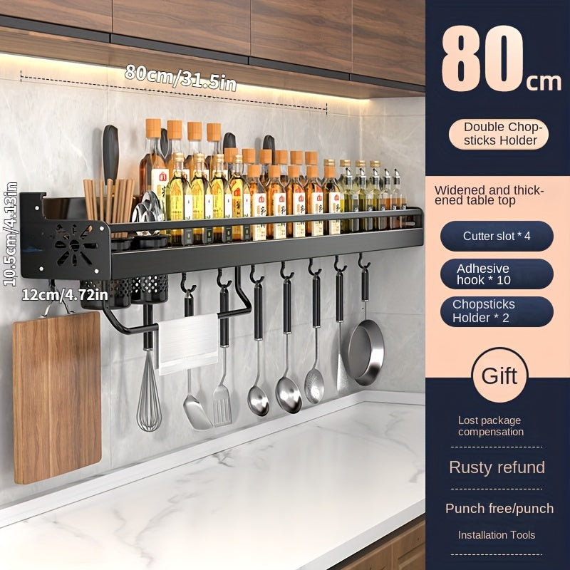 Wall-Mounted Kitchen Storage Rack for Spices Knife and Chopstick Holder