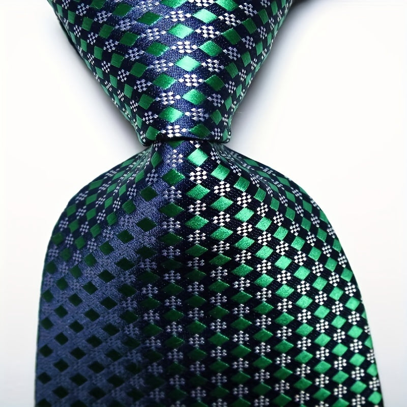 Men's Jacquard Woven Tie Set in Plaid Style Purple Rose Red Green 8.99cm Wide