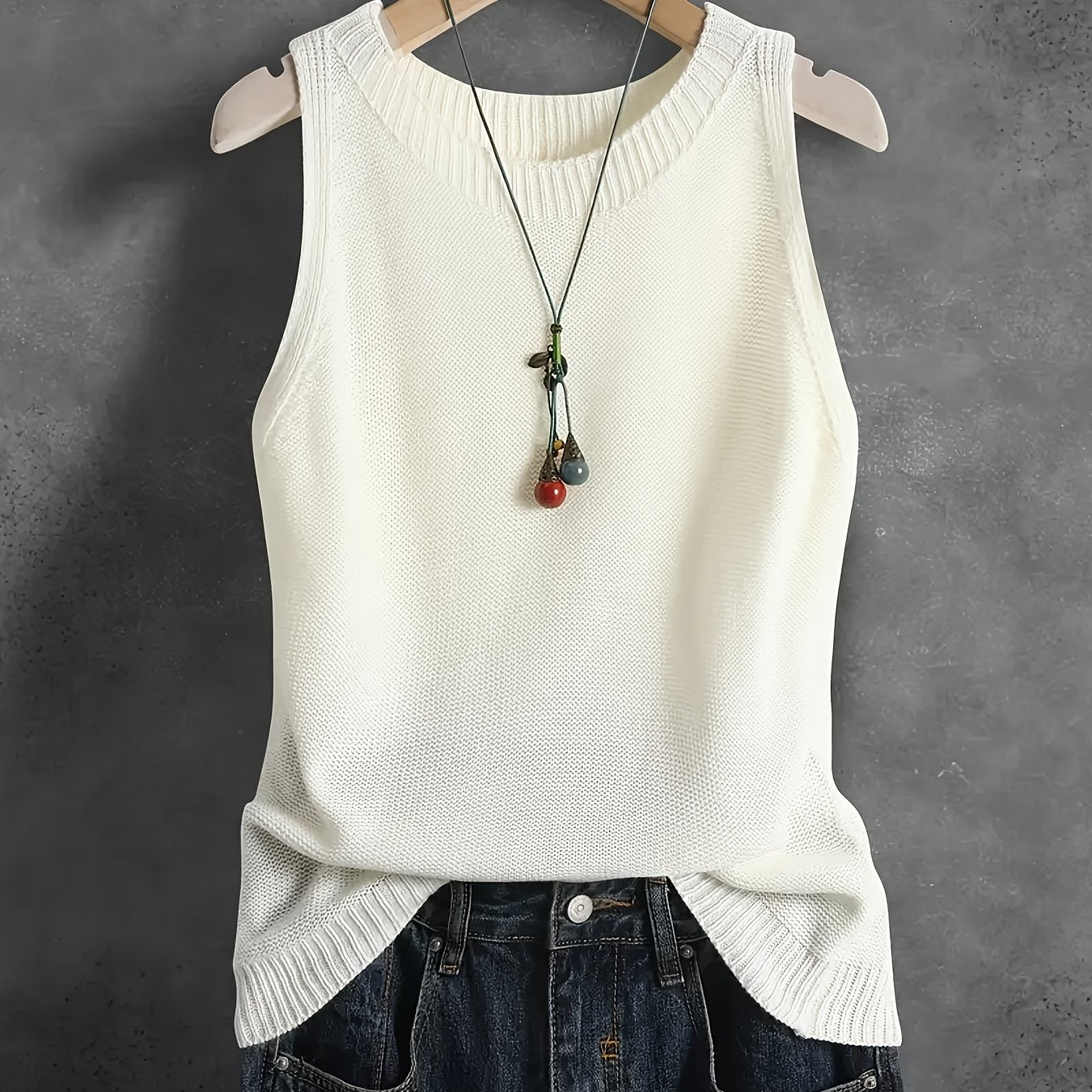 Топ без рукавов для женщин больших размеров с ребристой текстурой, универсальная повседневная рубашка однотонного цвета