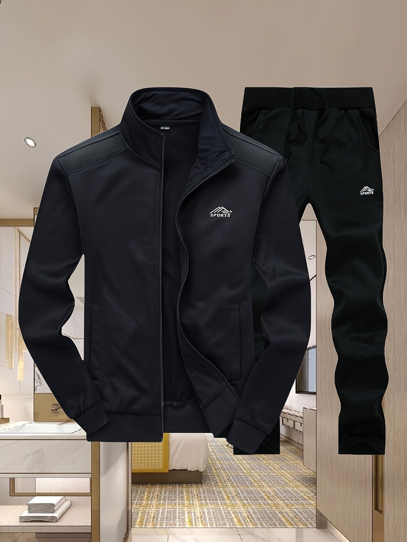 Men's Casual Sports Suit with Embroidered Zipper Jacket Polyester Stripes Spring Fall