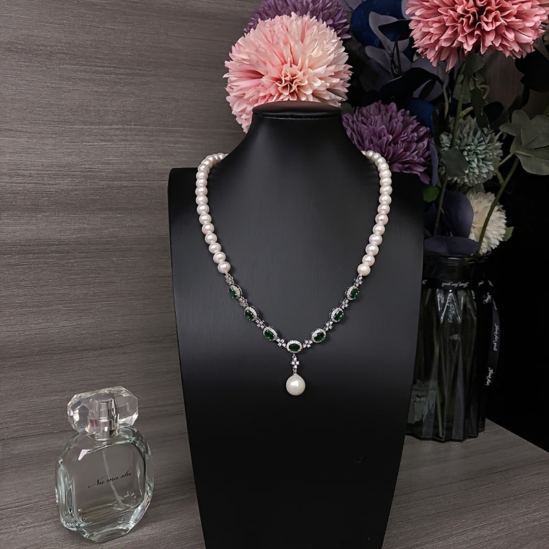 Pearl Necklace Gold Plated Copper Alloy Glass Mosaic Elegant Jewelry Gift for Mothers Day
