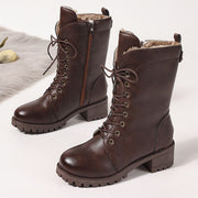 Женские кожаные сапоги до середины икры с молнией, стильные и удобные