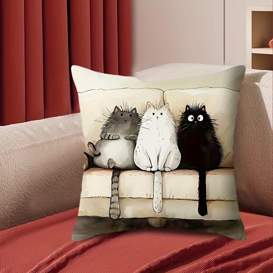 Cartoon Cat Throw Pillow Cover 44.96x44.96cm Polyester Sofa Bedroom Decor