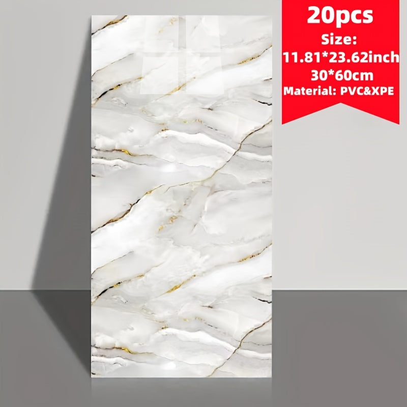 Set of 20 Marble Tile Wall Stickers Waterproof Self-Adhesive Removable for Kitchen Living Room Bathroom