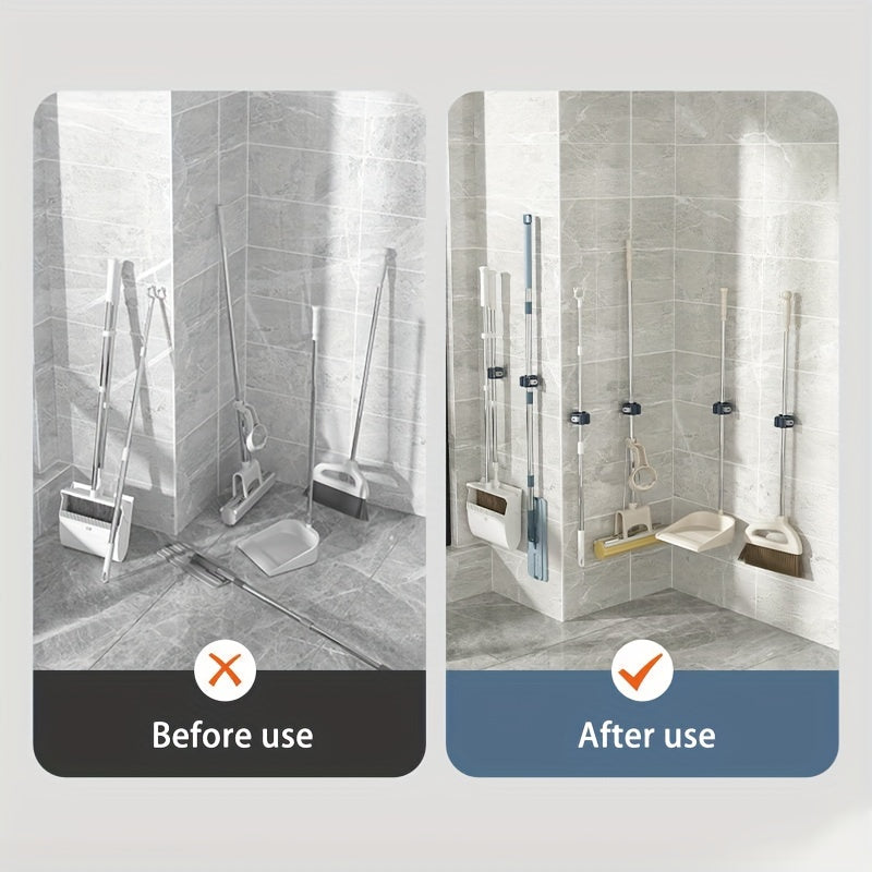 4-Piece Wall-Mounted Storage Rack for Mop, Brush, Broom, Clothes and Kitchen Utensils