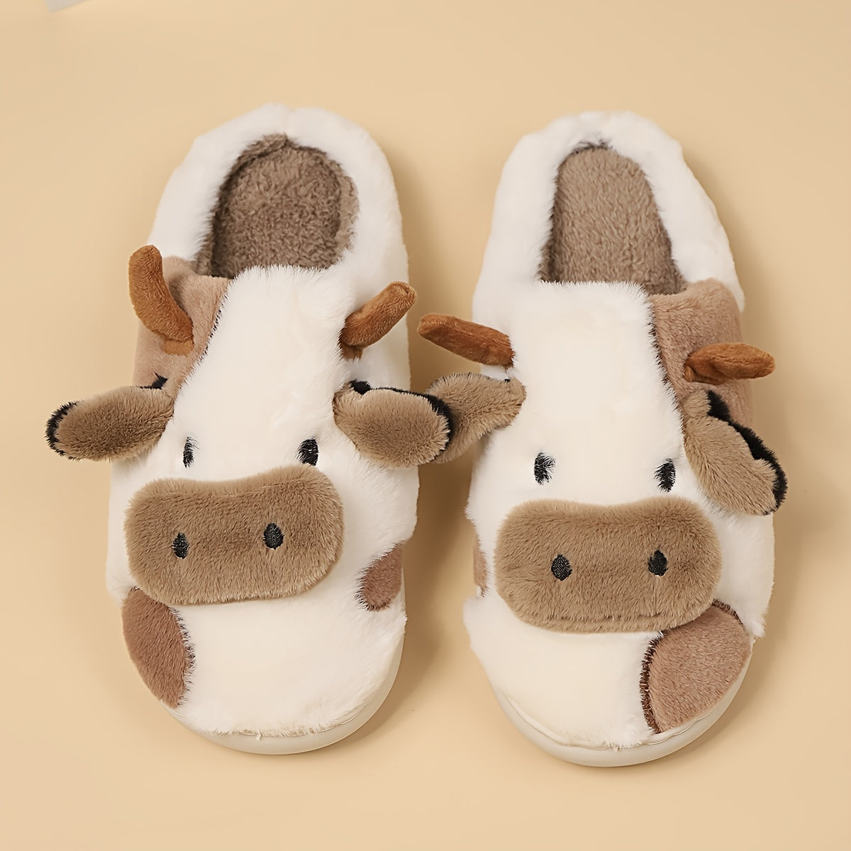 Women's Plush Cow Head Indoor Slippers Warm Foam Cushioned