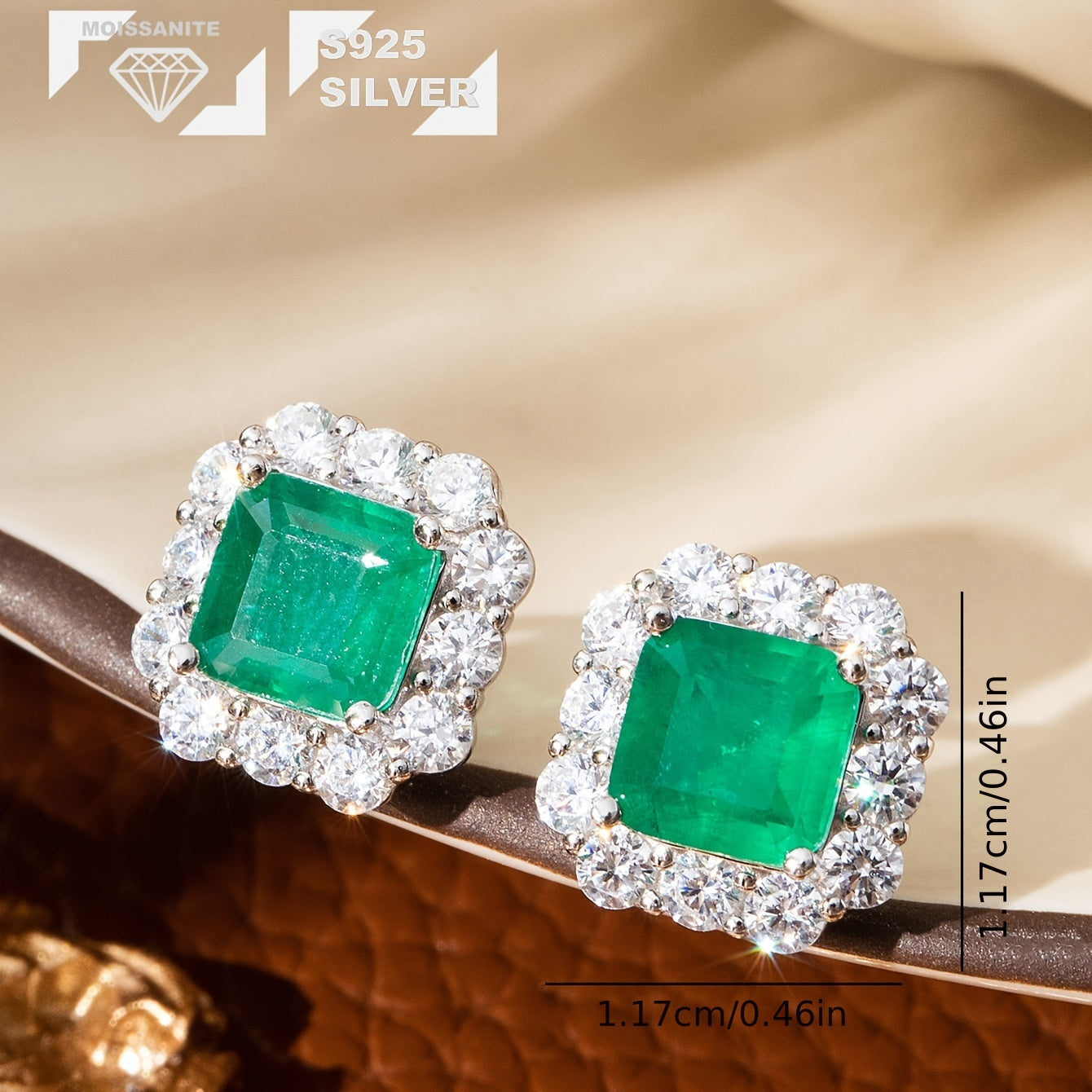 Vintage Silver Earrings with Moissanite and Emerald-Style Synthetic Gemstones