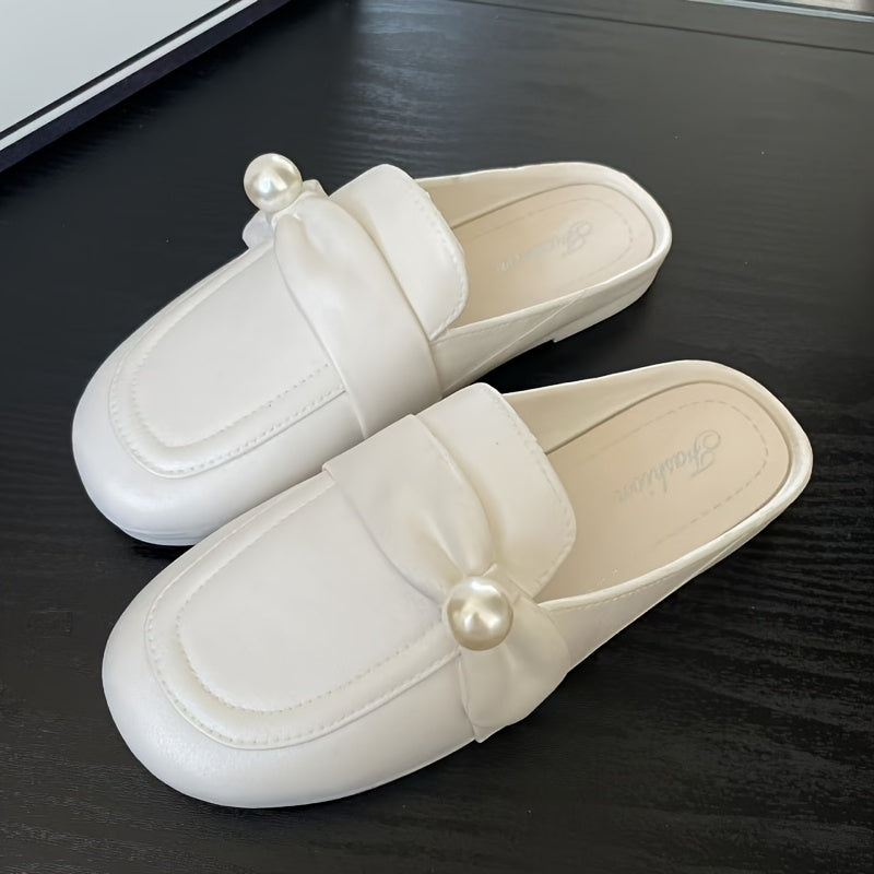 Women’s Summer Slip-On Loafers Solid Color Pearl Accent EVA Rubber Shoes