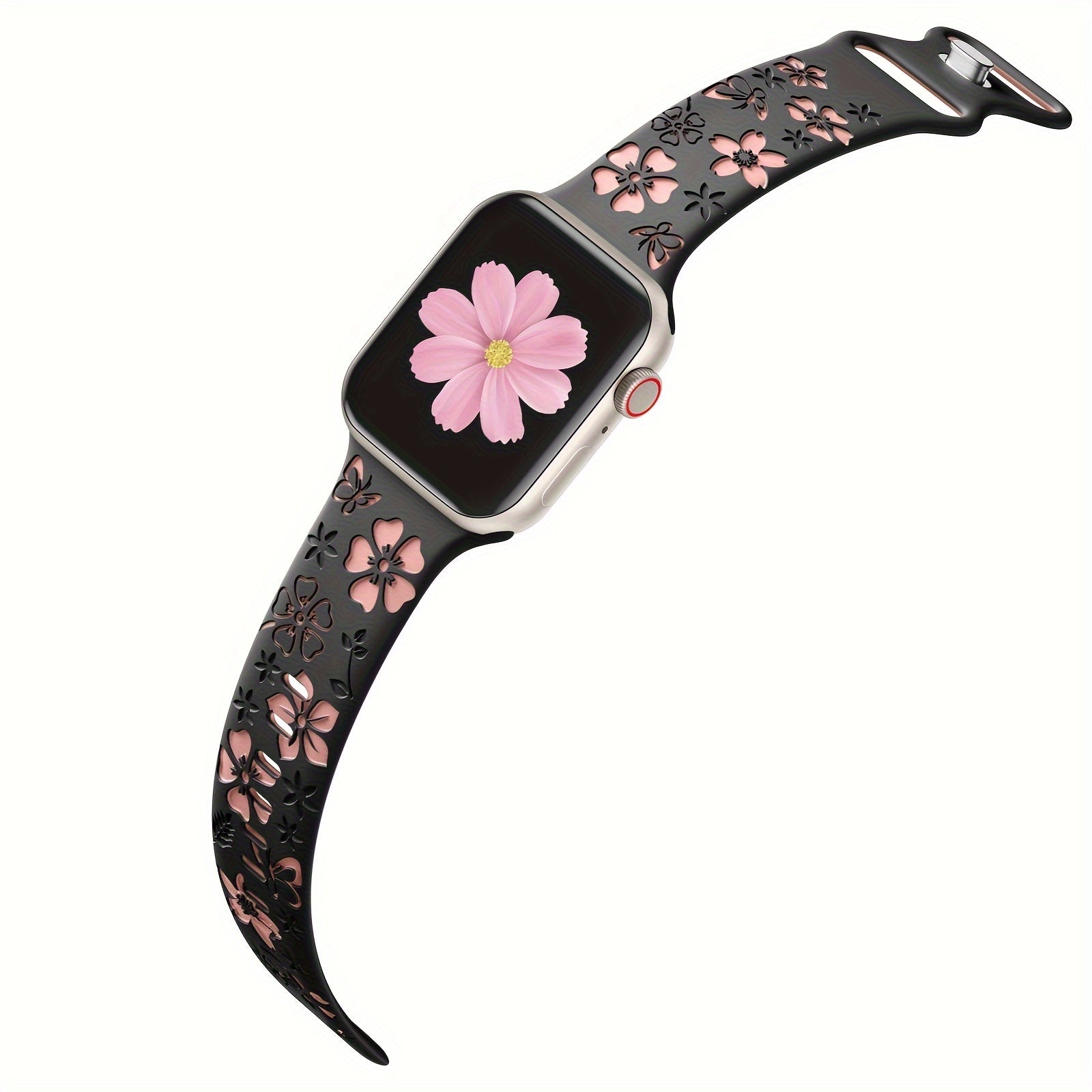 Women’s Two-Tone Floral Silicone Smartwatch Band Compatible with Apple Watch Series 9 to SE