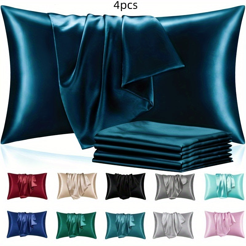 Set of Four Faux Silk Cushion Covers with Zipper