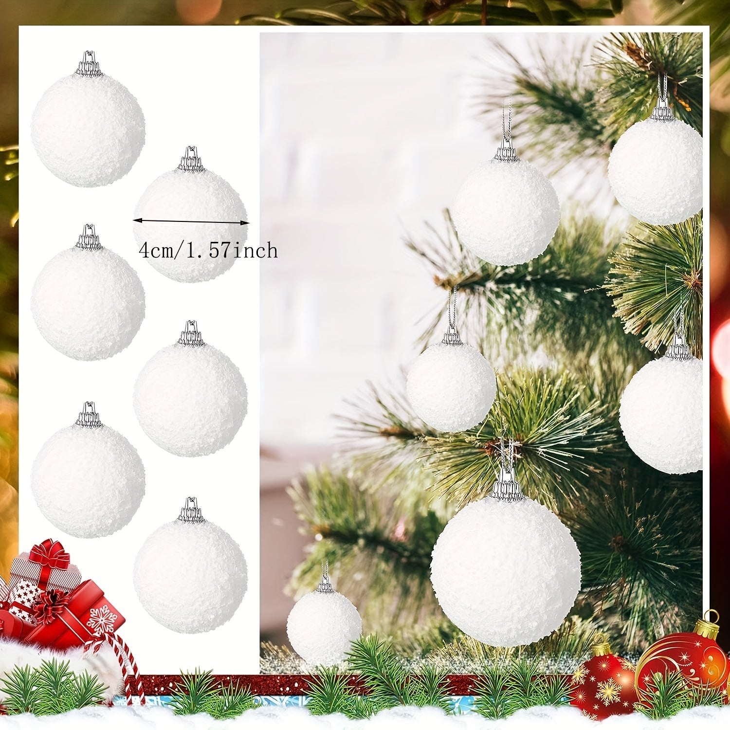24 Christmas Snowball Ornaments Foam Balls for Tree Decoration 3.99cm