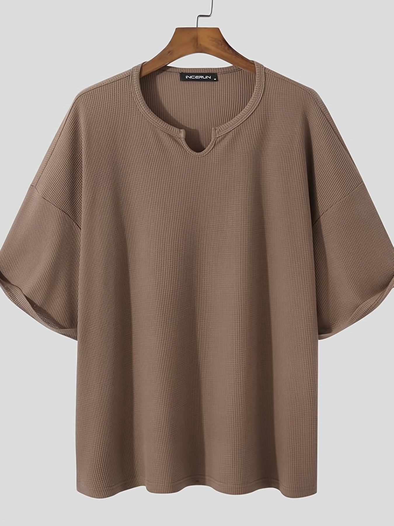 Мужская повседневная текстурированная футболка с V-образным вырезом и опущенными плечами свободного кроя для лета, размеры S-5XL