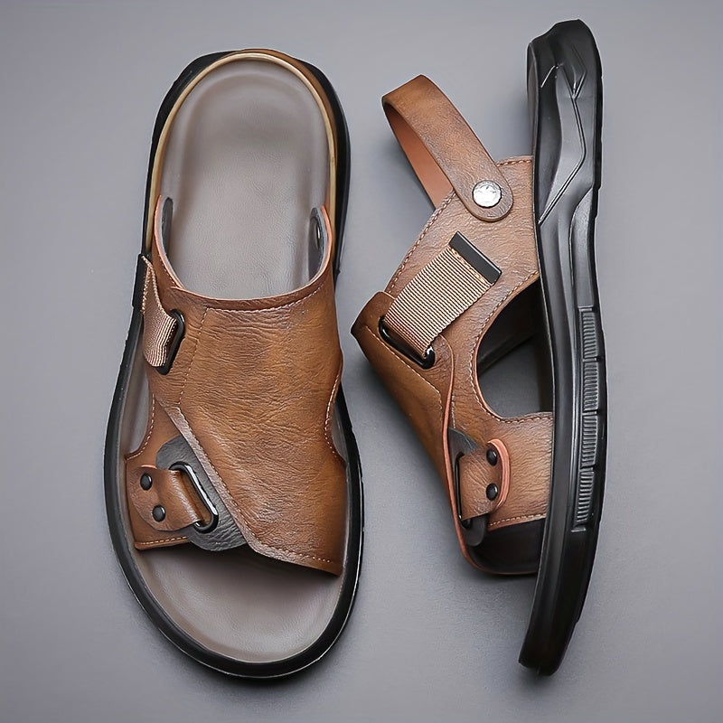 Men's Open-Toe Casual Sandals Non-Slip Summer Breathable PU Leather