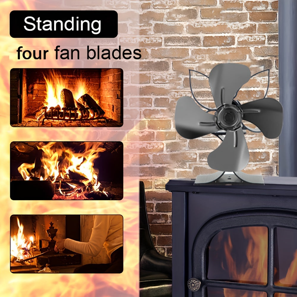 Wood Stove Fan 4-Blade Heat-Driven Wall Fan for Home Heating, No Electricity