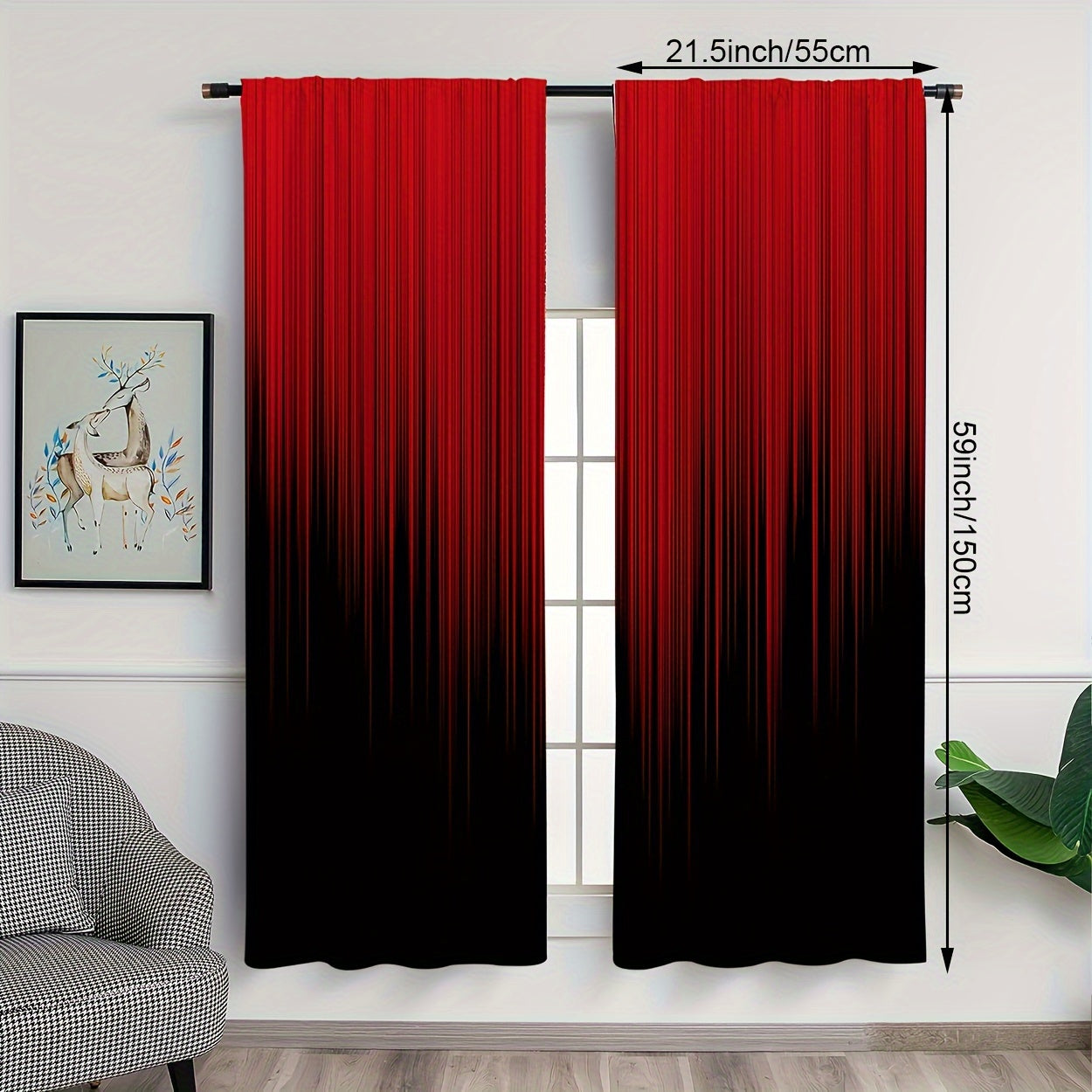 Set of 2 Red Black Gradient Stripe Polyester Curtains for Bedroom Living Room Office Kitchen Window Treatment