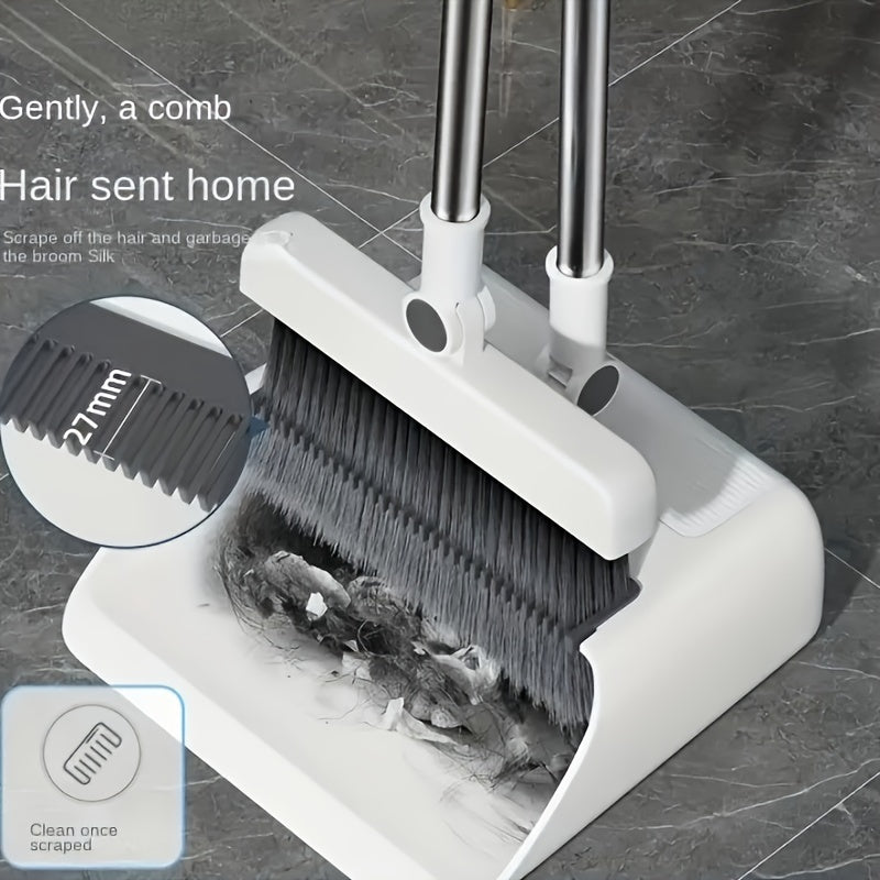 Heavy-Duty 3-in-1 Broom and Dustpan Set with Floor Brush Long Handle Metal Indoor Outdoor