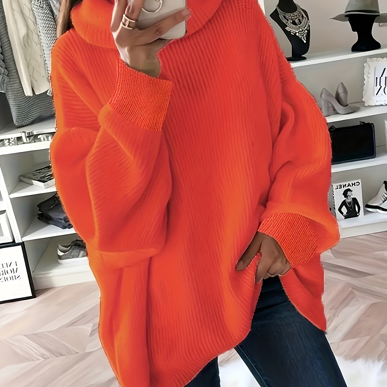 Plus Size Women's Solid Turtleneck Sweater Long Sleeve Fall Winter