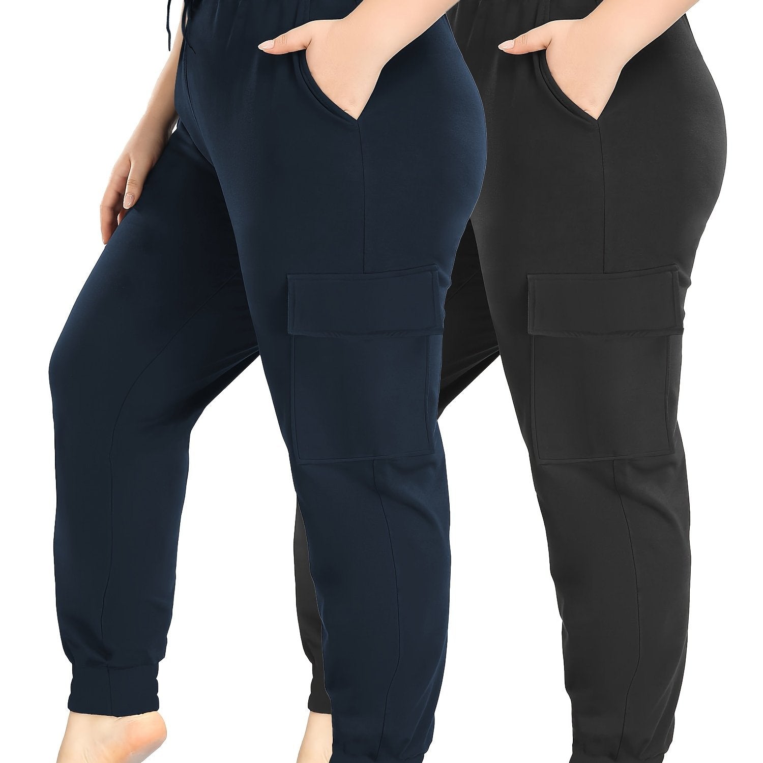 Plus Size Waterproof Work Pants with Pockets and Drawstring Waist